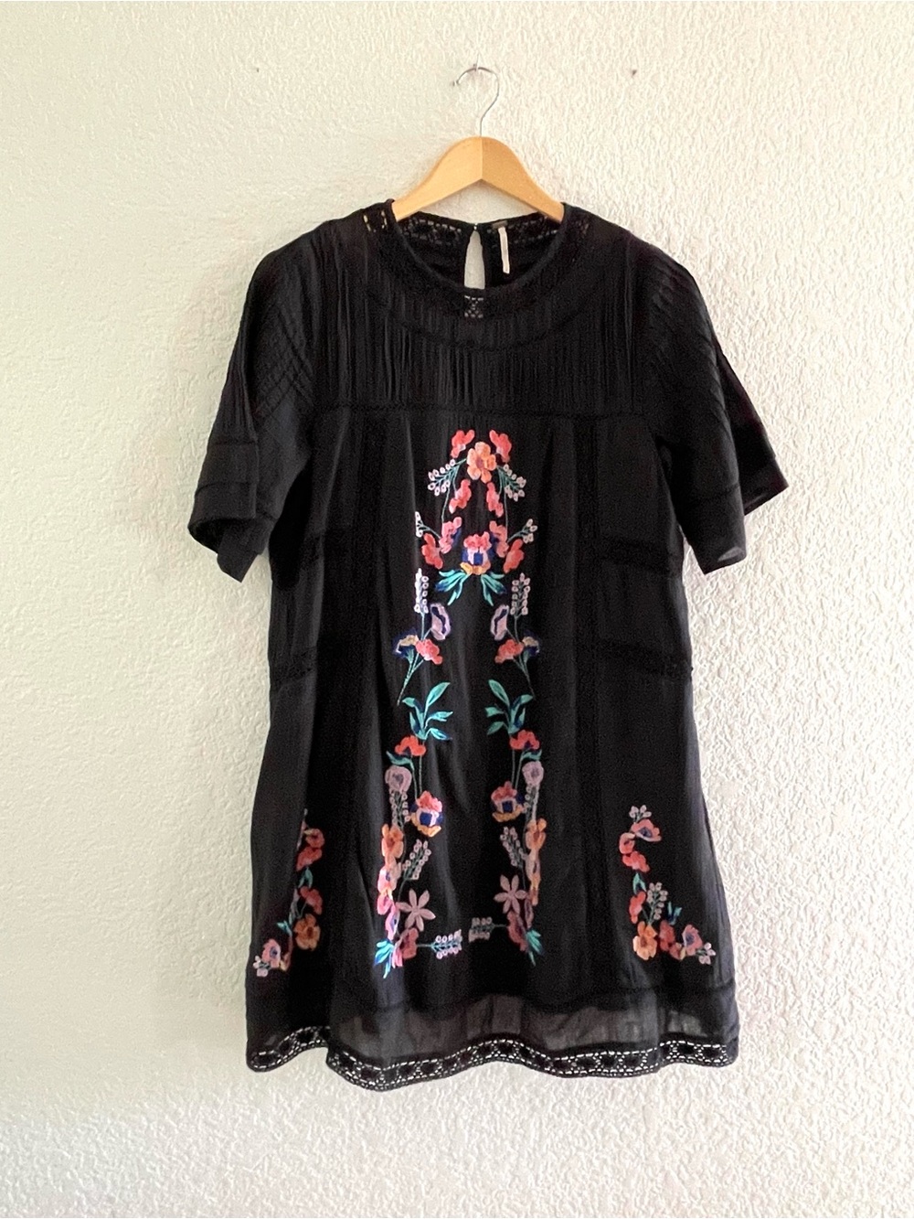 Free People Perfectly Victorian Black Embroidered Mini Dress Size Small Boho - Picture 5 of 13
